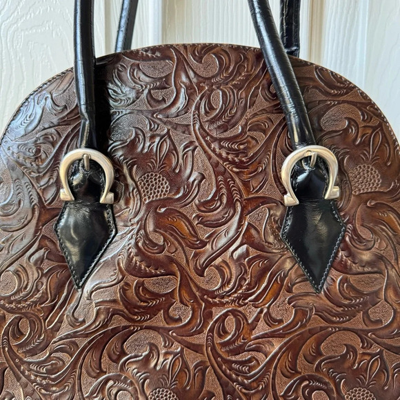 Donald Pliner Embossed Western Leather Earthy Tassel Shoulder Bag - Picture 4 of 17